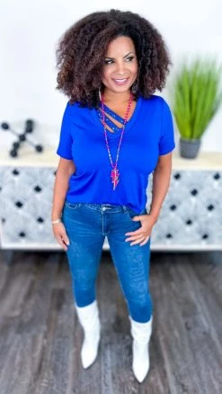 The ZigZag Stripe TOPS & TUNICS Blue Sequin Sensation Top