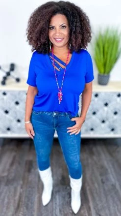 The ZigZag Stripe TOPS & TUNICS Blue Sequin Sensation Top