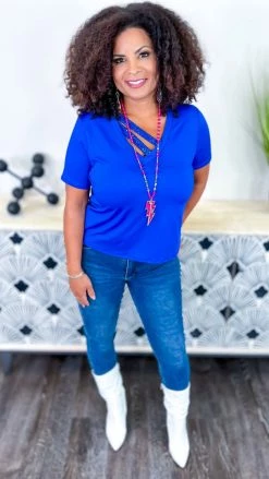 The ZigZag Stripe TOPS & TUNICS Blue Sequin Sensation Top