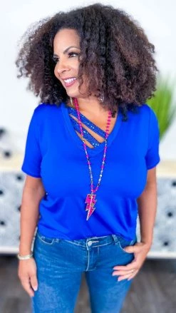 The ZigZag Stripe TOPS & TUNICS Blue Sequin Sensation Top