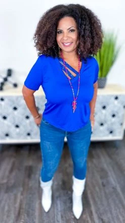 The ZigZag Stripe TOPS & TUNICS Blue Sequin Sensation Top