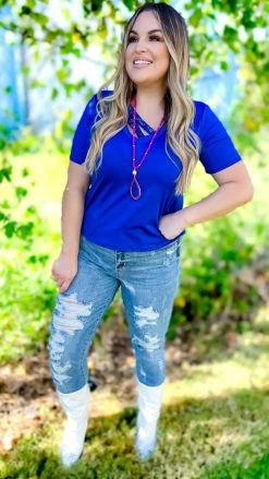 The ZigZag Stripe TOPS & TUNICS Blue Sequin Sensation Top