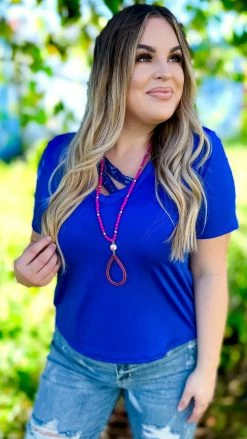 The ZigZag Stripe TOPS & TUNICS Blue Sequin Sensation Top