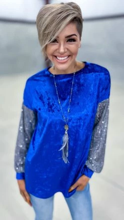 The ZigZag Stripe Blue Sparklers & Spritzers Top