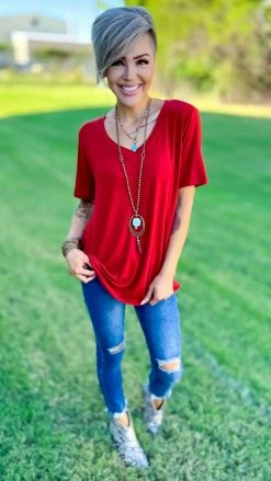 The ZigZag Stripe Brick Boyfriend V-Neck Tee