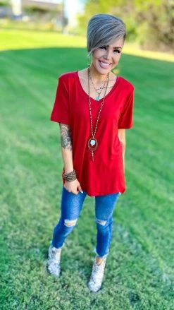 The ZigZag Stripe Brick Boyfriend V-Neck Tee