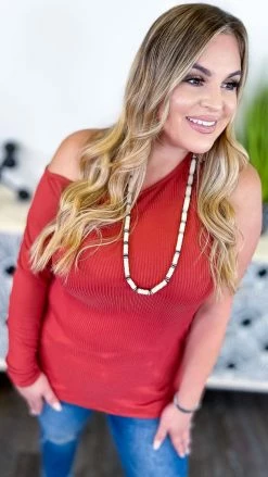 The ZigZag Stripe TOPS & TUNICS Brick Flirtatious Relationship Top [NO RETURNS]