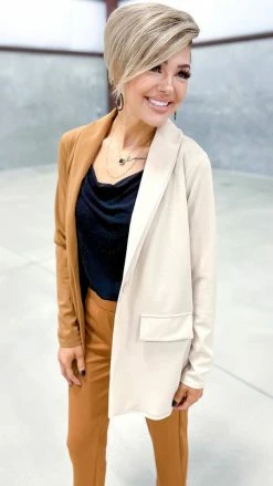 The ZigZag Stripe Brown Colorblock Blazer OUTERWEAR