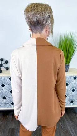 The ZigZag Stripe Brown Colorblock Blazer OUTERWEAR