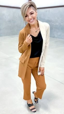 The ZigZag Stripe Brown Colorblock Blazer OUTERWEAR