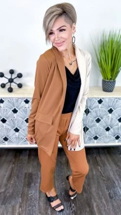 The ZigZag Stripe Brown Colorblock Blazer OUTERWEAR