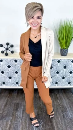 The ZigZag Stripe Brown Colorblock Blazer OUTERWEAR