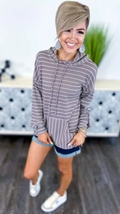 The ZigZag Stripe TOPS & TUNICS Brown Daily Trips Hoodie