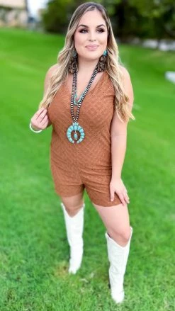 The ZigZag Stripe Brown Graceful Feelings Romper [NO RETURNS]