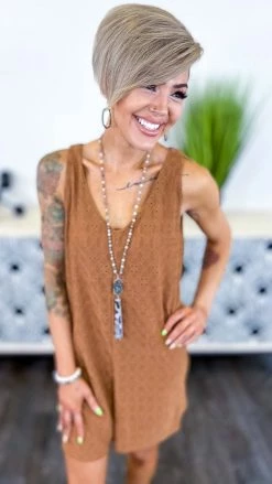 The ZigZag Stripe Brown Graceful Feelings Romper [NO RETURNS]