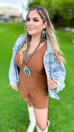 The ZigZag Stripe Brown Graceful Feelings Romper [NO RETURNS]