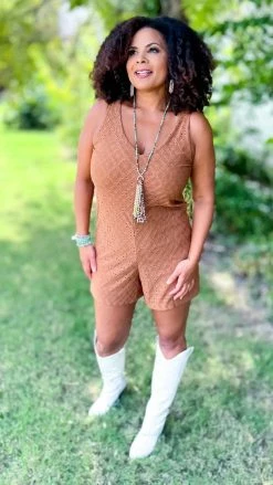 The ZigZag Stripe Brown Graceful Feelings Romper [NO RETURNS]