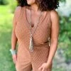 The ZigZag Stripe Brown Graceful Feelings Romper [NO RETURNS]