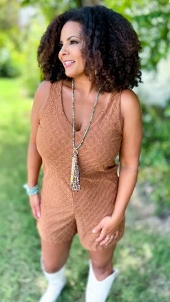 The ZigZag Stripe Brown Graceful Feelings Romper [NO RETURNS]