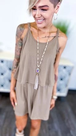 The ZigZag Stripe Brown Natural Comfort Romper [NO RETURNS]