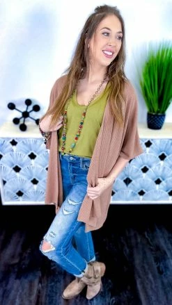 The ZigZag Stripe Brown Subtle Style Cardigan OUTERWEAR