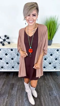 The ZigZag Stripe Brown Subtle Style Cardigan OUTERWEAR