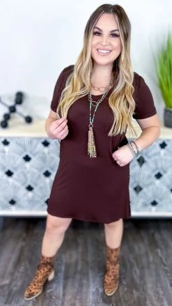 The ZigZag Stripe Brown T-Shirt Dress DRESSES
