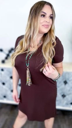 The ZigZag Stripe Brown T-Shirt Dress DRESSES