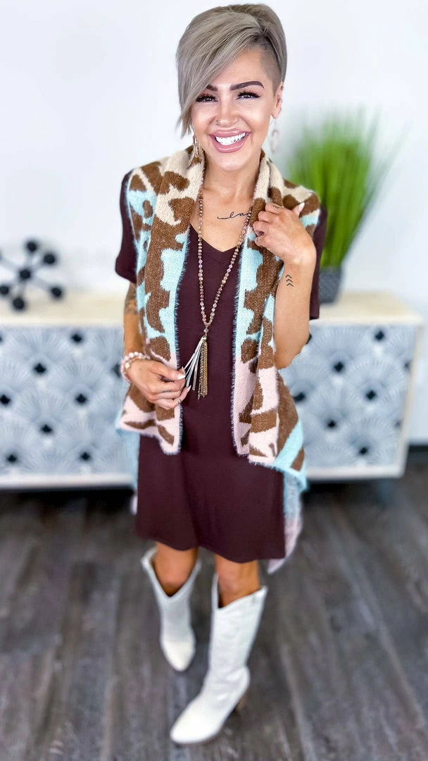 The ZigZag Stripe Brown T-Shirt Dress DRESSES