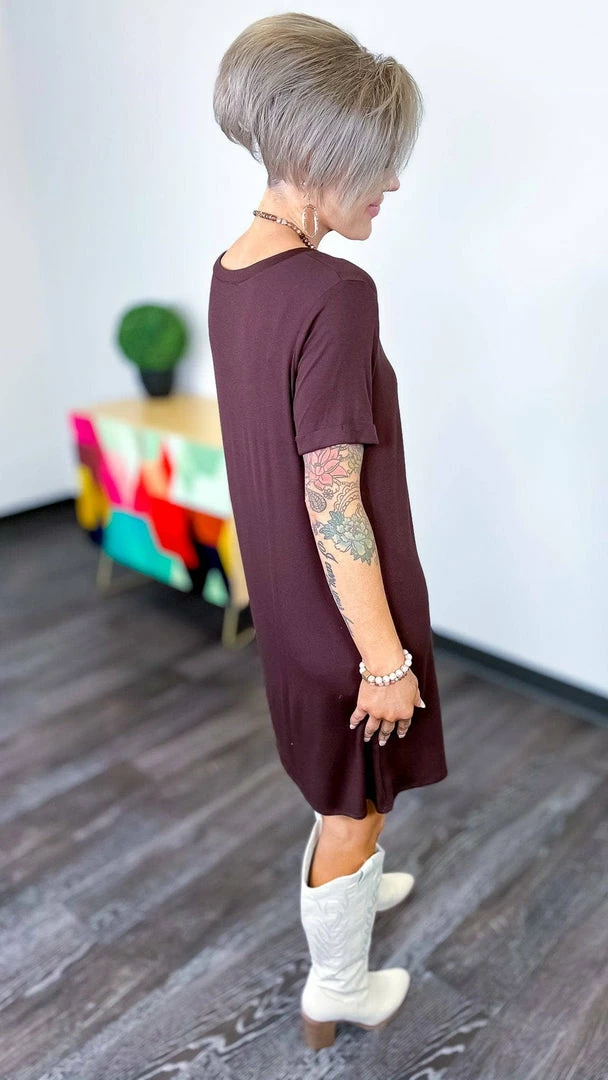 The ZigZag Stripe Brown T-Shirt Dress DRESSES