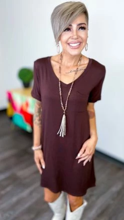 The ZigZag Stripe Brown T-Shirt Dress DRESSES