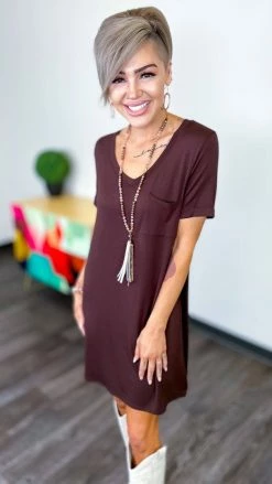 The ZigZag Stripe Brown T-Shirt Dress DRESSES