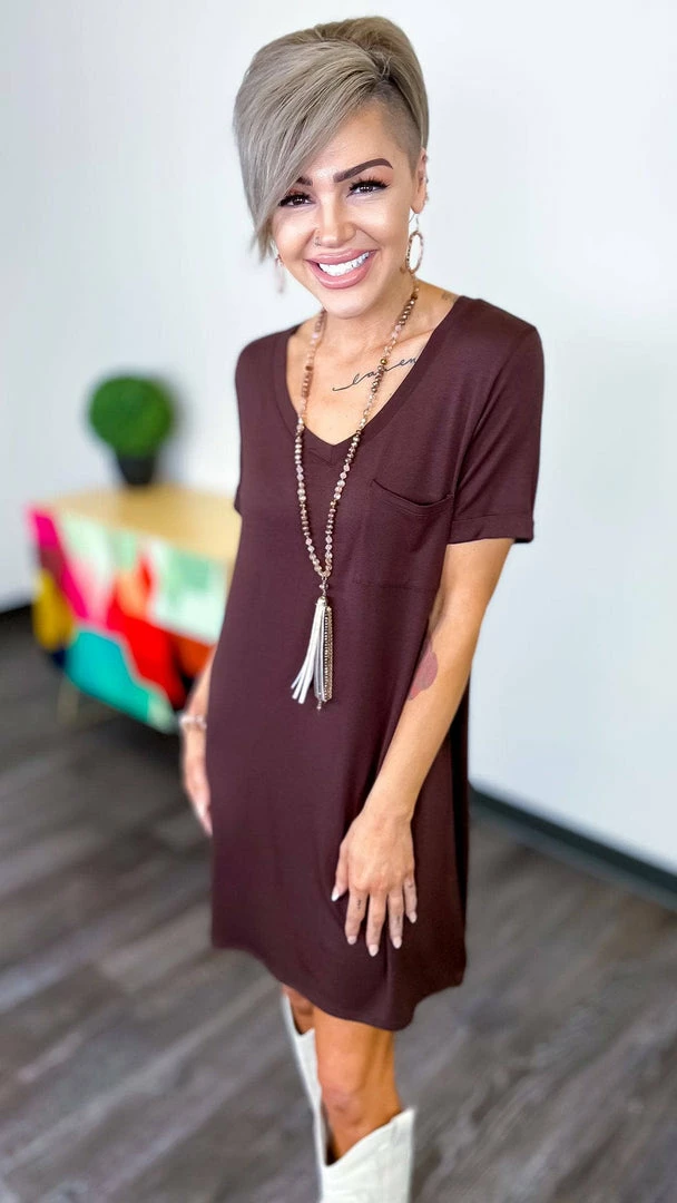 The ZigZag Stripe Brown T-Shirt Dress DRESSES