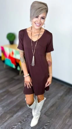 The ZigZag Stripe Brown T-Shirt Dress DRESSES
