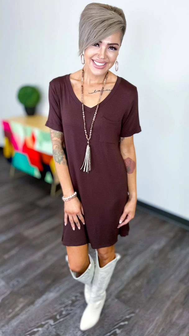 The ZigZag Stripe Brown T-Shirt Dress DRESSES
