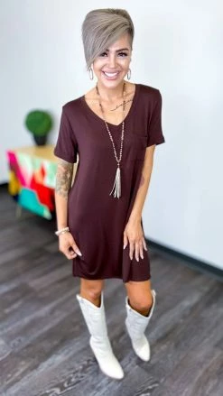 The ZigZag Stripe Brown T-Shirt Dress DRESSES