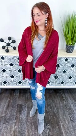 The ZigZag Stripe Burgundy Chime In Cardigan OUTERWEAR