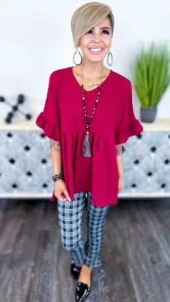 The ZigZag Stripe Burgundy Flirty Calls Top