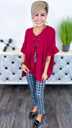 The ZigZag Stripe Burgundy Flirty Calls Top