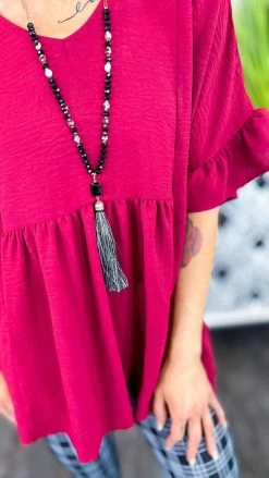 The ZigZag Stripe Burgundy Flirty Calls Top