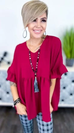 The ZigZag Stripe Burgundy Flirty Calls Top