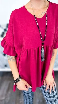 The ZigZag Stripe Burgundy Flirty Calls Top