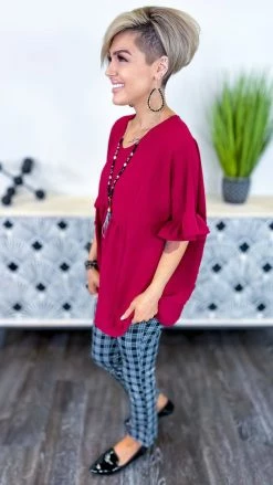 The ZigZag Stripe Burgundy Flirty Calls Top