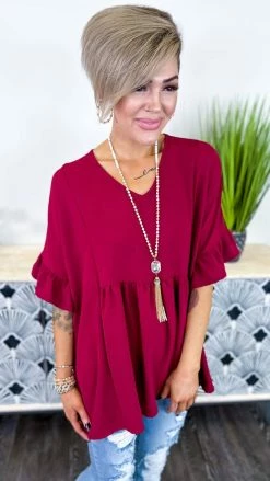 The ZigZag Stripe Burgundy Flirty Calls Top