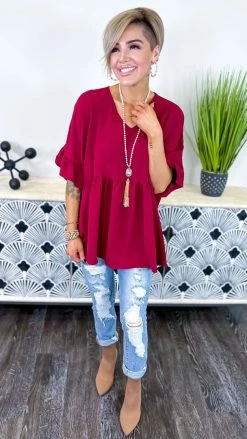 The ZigZag Stripe Burgundy Flirty Calls Top