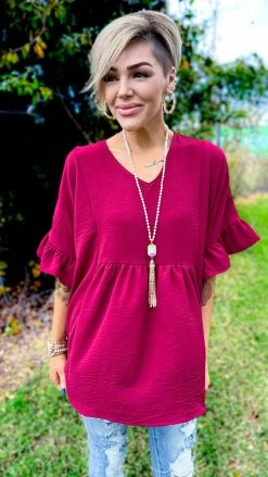 The ZigZag Stripe Burgundy Flirty Calls Top