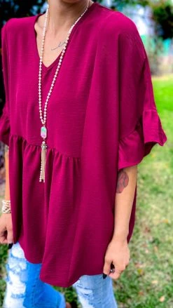 The ZigZag Stripe Burgundy Flirty Calls Top