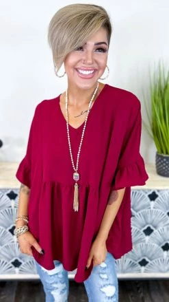 The ZigZag Stripe Burgundy Flirty Calls Top