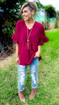 The ZigZag Stripe Burgundy Flirty Calls Top