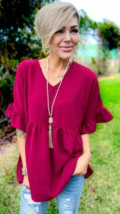 The ZigZag Stripe Burgundy Flirty Calls Top